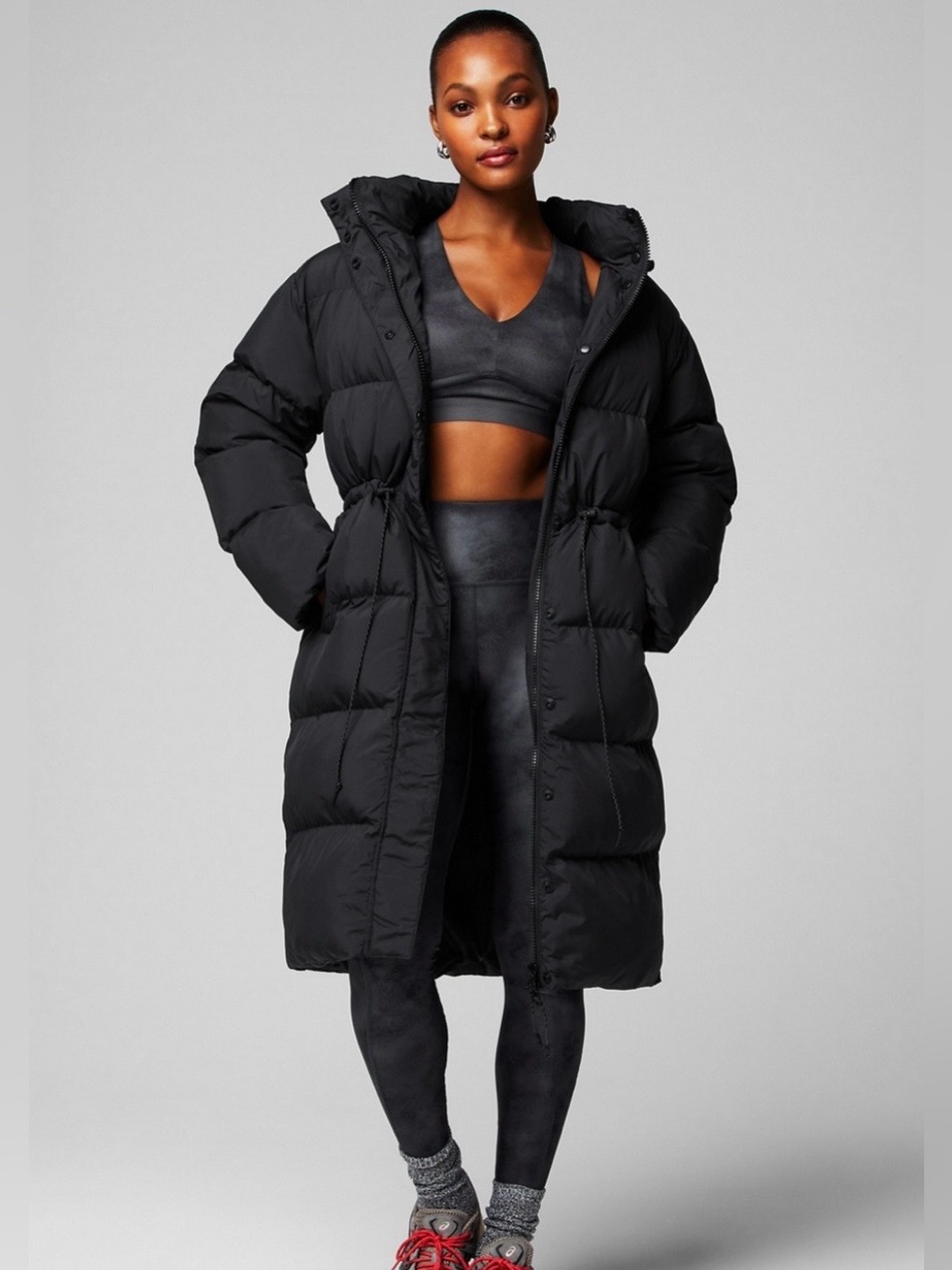 Fabletics Essential Long Puffer Coat - Black
